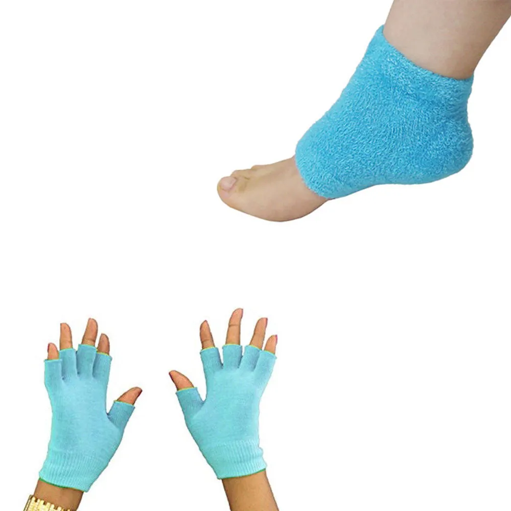4 Pc Moisturizing Gel Spa Socks Gloves Set Repair Cracked Skin Heal Treatment