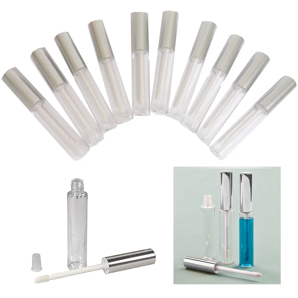 40 Silver Cap Plastic PET Lip Gloss Bottles 10ML Balm Container Clear Stopper
