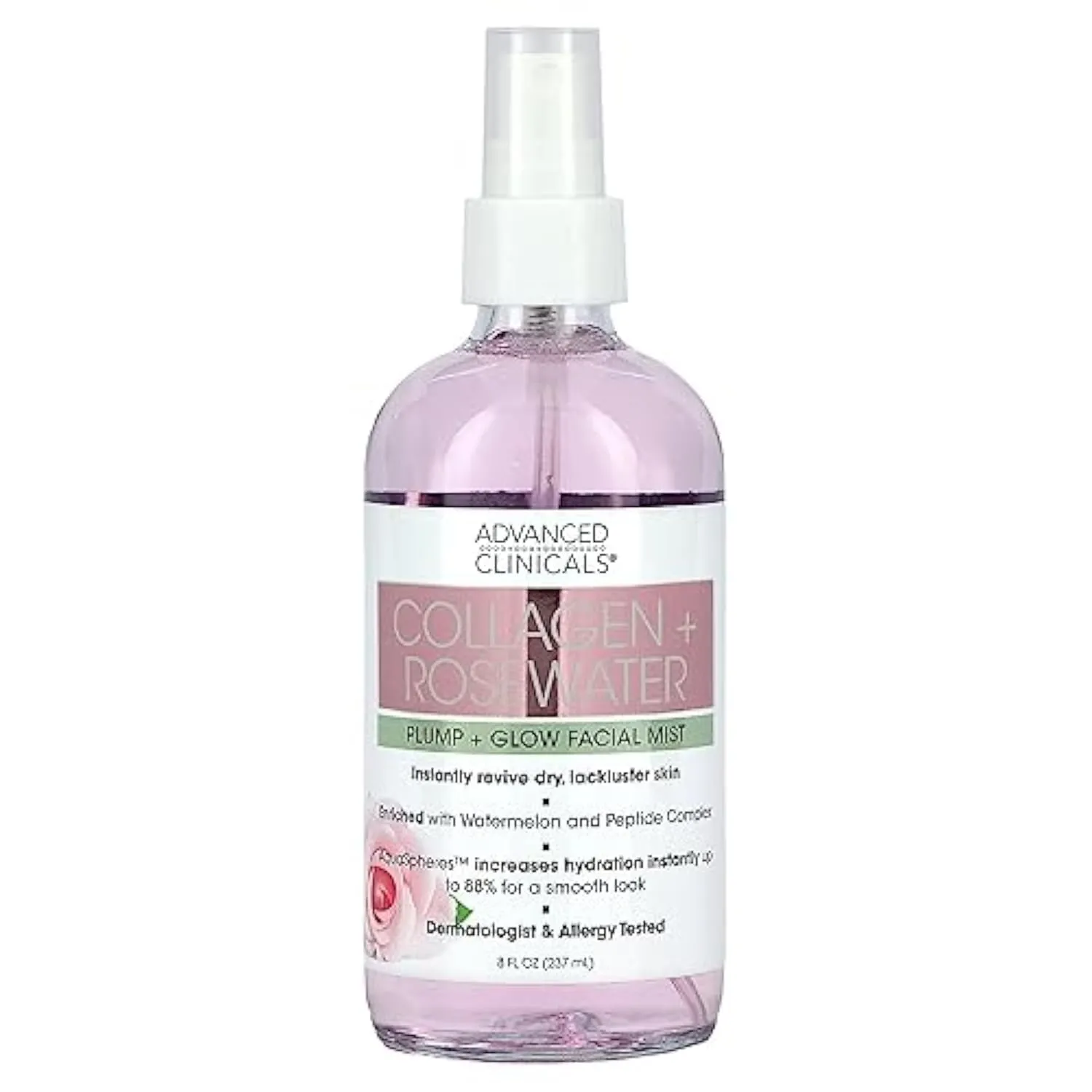 Advanced Clinicals Collagen   Rosewater Face Toner Skin Care Reviving & Hydrating Facial Mist for Face, Non-Greasy Instant Hydration Face Spray W/Pure Rose Water, Collage, & Natural Extracts, 8 Fl Oz