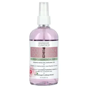 Advanced Clinicals Collagen   Rosewater Face Toner Skin Care Reviving & Hydrating Facial Mist for Face, Non-Greasy Instant Hydration Face Spray W/Pure Rose Water, Collage, & Natural Extracts, 8 Fl Oz
