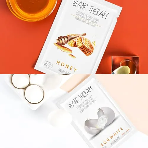 BALLONBLANC | Blanc Therapy Premium Sheet Masks | Relaxing Spa Self Care Gifts | Moisturizing Aloe and Vitamin, Skin Nutritional Korean Facial Masks for All Skin Types | 6 Masks