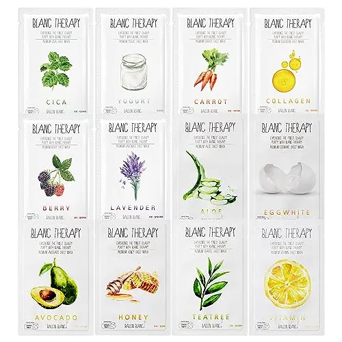 BALLONBLANC | Blanc Therapy Premium Sheet Masks | Relaxing Spa Self Care Gifts | Moisturizing Aloe and Vitamin, Skin Nutritional Korean Facial Masks for All Skin Types | 6 Masks