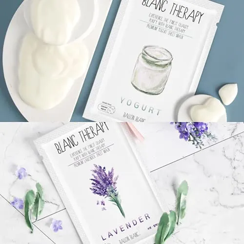 BALLONBLANC | Blanc Therapy Premium Sheet Masks | Relaxing Spa Self Care Gifts | Moisturizing Aloe and Vitamin, Skin Nutritional Korean Facial Masks for All Skin Types | 6 Masks