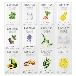 BALLONBLANC | Blanc Therapy Premium Sheet Masks | Relaxing Spa Self Care Gifts | Moisturizing Aloe and Vitamin, Skin Nutritional Korean Facial Masks for All Skin Types | 6 Masks
