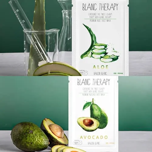 BALLONBLANC | Blanc Therapy Premium Sheet Masks | Relaxing Spa Self Care Gifts | Moisturizing Aloe and Vitamin, Skin Nutritional Korean Facial Masks for All Skin Types | 6 Masks