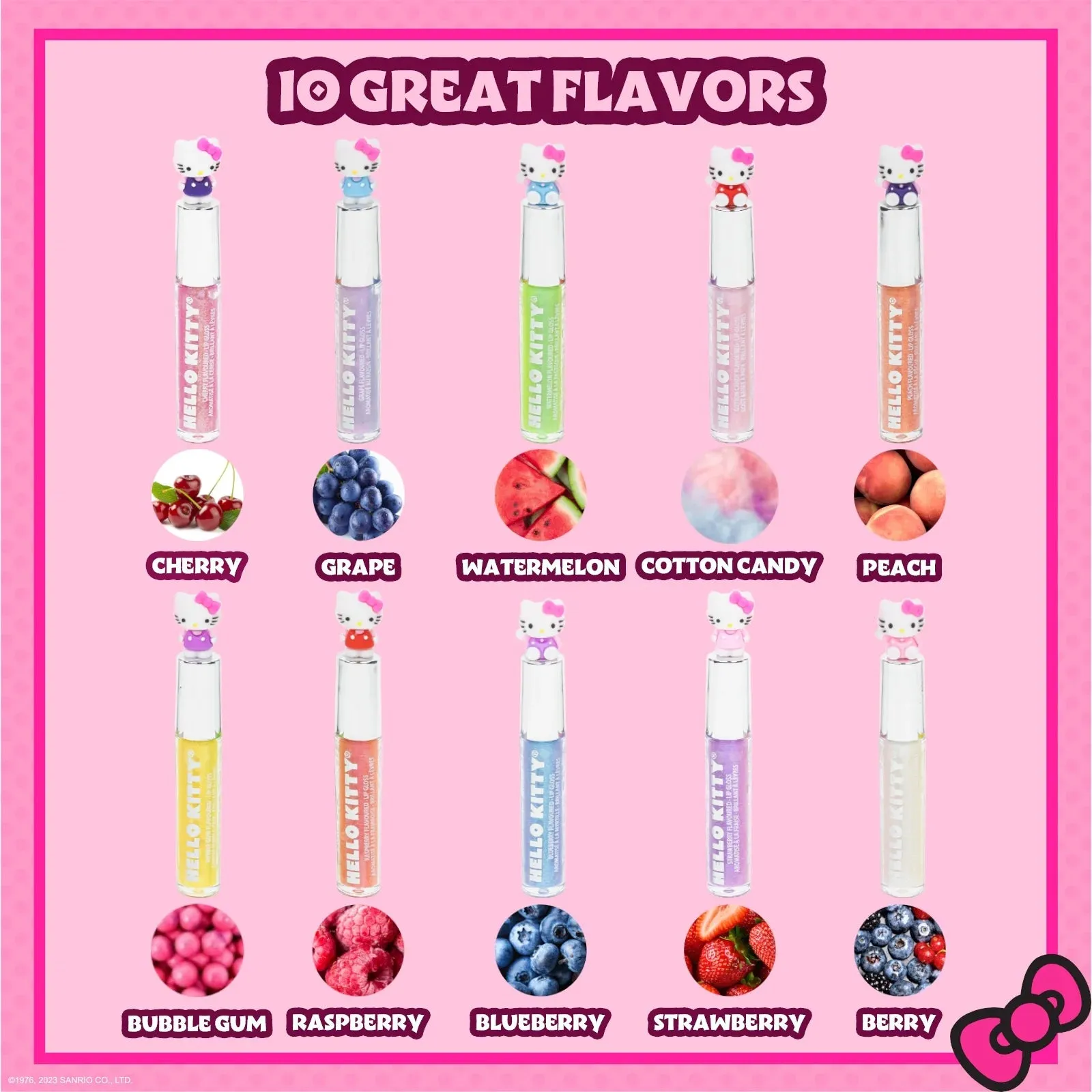 Hello Kitty 10 Pcs Plant Based Lip Gloss Makeup Set, Perfect Birthday Gifts for Girls Ages 3 