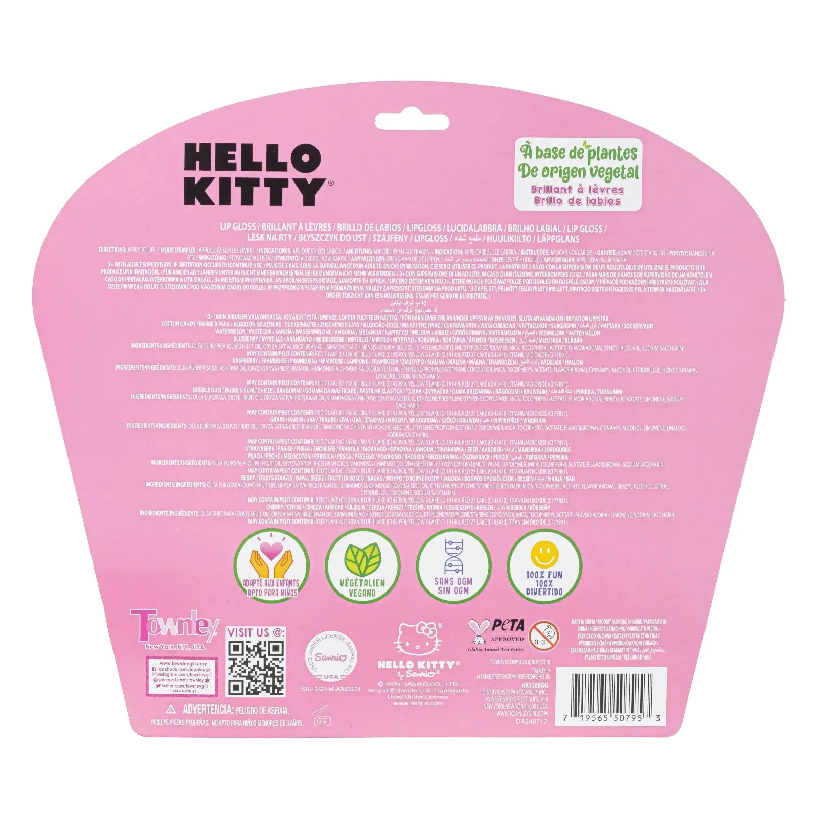 Hello Kitty 10 Pcs Plant Based Lip Gloss Makeup Set, Perfect Birthday Gifts for Girls Ages 3 