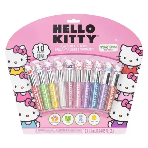 Hello Kitty 10 Pcs Plant Based Lip Gloss Makeup Set, Perfect Birthday Gifts for Girls Ages 3 